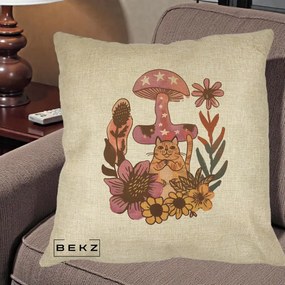 Perna Decorativa Ciuperca Pisica Boho, 40x40 cm, Crem, Husa Detasabila, Perna Inclusa, BEKZ®
