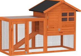 PawHut Coteț iepuri 2 etaje coteț cu acoperiș bituminos impermeabil parc exterior rampă uși lemn 123,5x62,6x92,5 cm Portocaliu | Aosom Romania