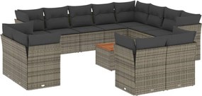 vidaXL Set mobilier de grădină cu perne, 13 piese, gri, poliratan