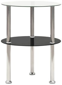 vidaXL Masă laterală 2 niv. transparent/negru 38 cm sticlă securizată