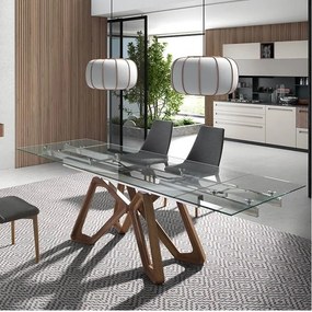 Masa extensibila deosebita design LUX Walnut-Glass 160-240x90cm