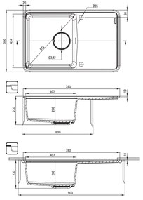 Chiuveta bucatarie compozit Deante Momi, 78x50 cm, cu picurator, antracit metalic 780x500 mm, Antracit metalic