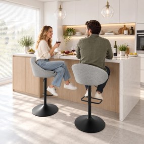 HOMCOM Set 2 scaune de bar cu înălțime reglabilă, șezut rotativ din țesătură și suport pentru picioare, gri | Aosom Romania