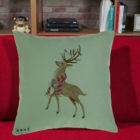 Perna Decorativa Renita cu Fular si Luminite, 40x40 cm, Verde, Husa Detasabila, Perna Inclusa, BEKZ®