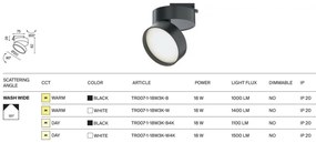 Spot LED, accesoriu pentru sinele monofazate Unity, Onda alb 18W 3000K
