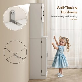 HOMCOM Dulap de bucătărie înalt, stil country, cu 2 dulapuri și 8 suporturi pentru condimente, 60x40x181.5 cm, alb | Aosom Romania