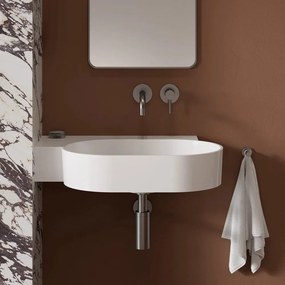 Lavoar suspendat Omnires Ovo M+ finisaj alb lucios 64.5 cm stanga