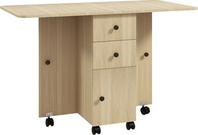 HOMCOM Masă de Bucătărie Pliabilă, Masă Rabatabilă cu Roți și Frâne pentru 6 Persoane, Birou Pliabil cu 2 Sertare și Dulap, pentru Living, 120x60x76.5 cm, Lemn Natural | Aosom Romania