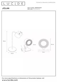 Lucide 46619/03/41 - Lampă de masă LED reglabilă JOLAN, 3,5W/5V