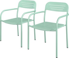 Outsunny Set 2 scaune de grădină stivuibile scaune de terasă cu design lamelă cotiere 56 x 58 x 78 cm Verde | Aosom Romania