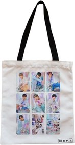 Sacosa de Panza pentru Cumparaturi, Geanta Tote, model BTS Army 11, Cu fermoar, 38x34.5 cm, Alba, BEKZ®