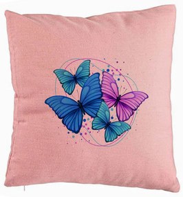 Perna Decorativa, Model Colorful Butterflies, 40x40 cm, Roz, Husa Detasabila, Burduf