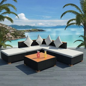 42755 vidaXL Set mobilier de grădină cu perne, 6 piese, negru, poliratan