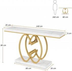 MAU20 - Masa Consola, 140 cm, masuta hol, living, dormitor - Auriu - Alb Imitatie de Marmura