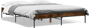 vidaXL Cadru de pat, stejar fumuriu 150x200 cm lemn prelucrat și metal