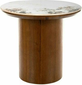 Măsuță cafea RONDO, alb lucios/nuc, ceramică/furnir/MDF, 50x50x45 cm