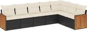 vidaXL Set canapele de grădină cu perne, 7 piese, negru, poliratan