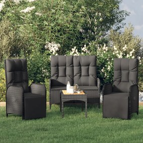 3185086 vidaXL Set mobilier relaxare grădină 4 piese cu perne poliratan negru