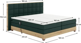 Pat electric reglabil, boxspring, verde/stejar artizanal, 160x200, TIANA