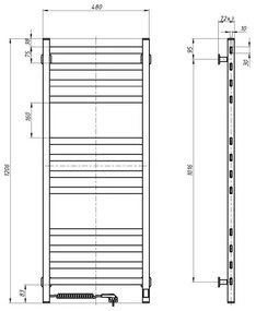 Radiator de baie tip scară AVANGARD cu termostat 459W/230V, 120,6cm, IP44, negru, stânga