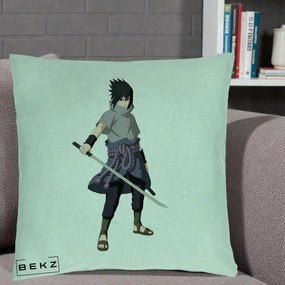 Perna Personalizata Naruto Sasuke Uchiha cu Sabia, 40x40 cm, Verde Menta, Husa Detasabila, Perna Inclusa, BEKZ®