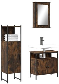 vidaXL Set mobilier de baie, 3 piese, stejar fumuriu, lemn prelucrat