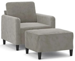 3153557 vidaXL Fotoliu canapea cu taburet, gri deschis, 60 cm, catifea