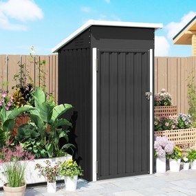 Outsunny Șopron metalic exterior pentru grădină 0,74 m² 107,5x91x185 cm cu acoperiș înclinat ușă cu încuietoare ventilații gri | Aosom Romania