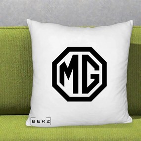 Perna Personalizata cu emblema MG, 40x40 cm, Alb Pufos, Husa Detasabila, Perna Inclusa, BEKZ®