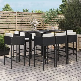 3200652 vidaXL Set mobilier bar de grădină cu perne, 9 piese, negru, poliratan