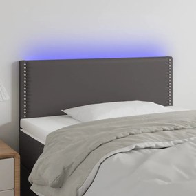 3121554 vidaXL Tăblie de pat cu LED, gri, 90x5x78/88 cm, piele ecologică