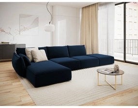 Colțar albastru închis cu tapițerie din catifea (cu colț pe partea stângă, cu șezlong) Vanda – Mazzini Sofas