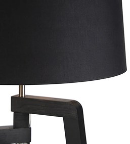 Lampa de podea trepied cu abajur de bumbac negru cu aur 50 cm - Puros