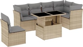 vidaXL Set canapele de grădină, 7 piese, cu perne, bej, poliratan