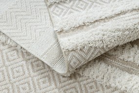 Covor ECO SISAL MOROC 22329 zigzag, linii boho franjuri - structural bej / cremă