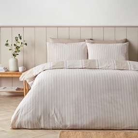 Lenjerie de pat bej pentru pat dublu cu 3 piese 200x200 cm Banded Stripe – Catherine Lansfield