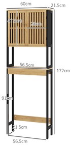 HOMCOM Dulap Deasupra Toaletei cu 2 Uși și Raft Deschis, Dulap de Baie cu Economie de Spațiu, 60x21,5x172 cm, Lemn Natural | Aosom Romania