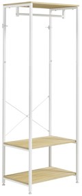 HOMCOM Portmanta cu șină și 2 rafturi pentru pantofi 60L x 40l x 167,5H cm Aspect de lemn deschis și metal alb | Aosom Romania