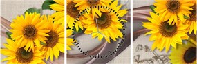 Tablou - Flori strălucitoare de floare soarelui (cu ceas) (90x30 cm)