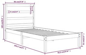 Cadru de pat Single 3FT, maro miere, 90x190 cm, lemn masiv maro miere, 90 x 190 cm