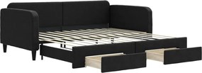 vidaXL Pat de zi cu extensie și sertare, negru, 100x200 cm, textil