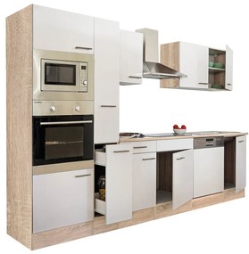 Mobilă de bucătărie Yorki 310, corp din stejar Sonoma, cu față alb satinat