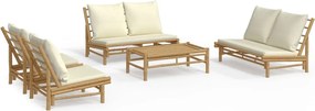 vidaXL Set mobilier de grădină cu perne alb crem, 2 piese, bambus