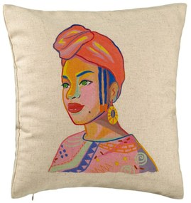 Perna Decorativa, Model African Style, 40x40 cm, Bej, Husa Detasabila, Burduf
