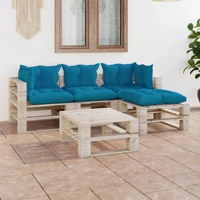 3066180 vidaXL Set mobilier grădină din paleți, 5 piese, cu perne, lemn de pin