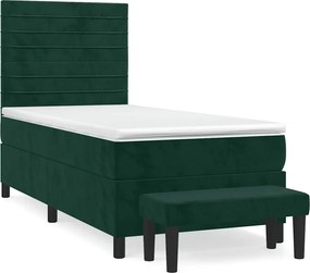 vidaXL Pat box spring cu saltea, verde închis, 90x190 cm, catifea