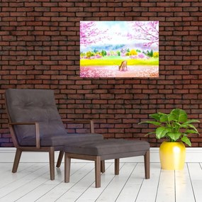 Tablou pe sticlă - Căprioară pictată, acuarelă (70x50 cm)