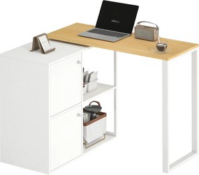 HOMCOM Birou în formă de L, birou de colț rotativ 360° cu 2 dulapuri de depozitare, 2 rafturi deschise, masă pentru calculator pentru spații mici, birou, living, 150x40x75 cm, Alb | Aosom Romania