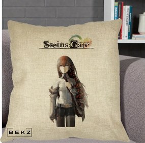 Perna Personalizata Steins Gate Kurisu Makise Anime, 40x40 cm, Crem, Husa Detasabila, Perna Inclusa, BEKZ®