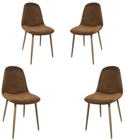 Set 4 scaune dining Abby, stil scandinav, catifea, picioare metalice, brun